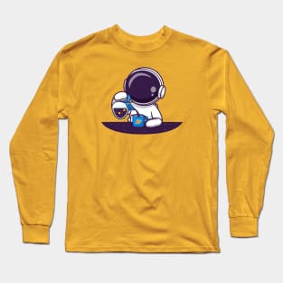 Cute Astronaut Pouring Space Tea Cartoon Long Sleeve T-Shirt